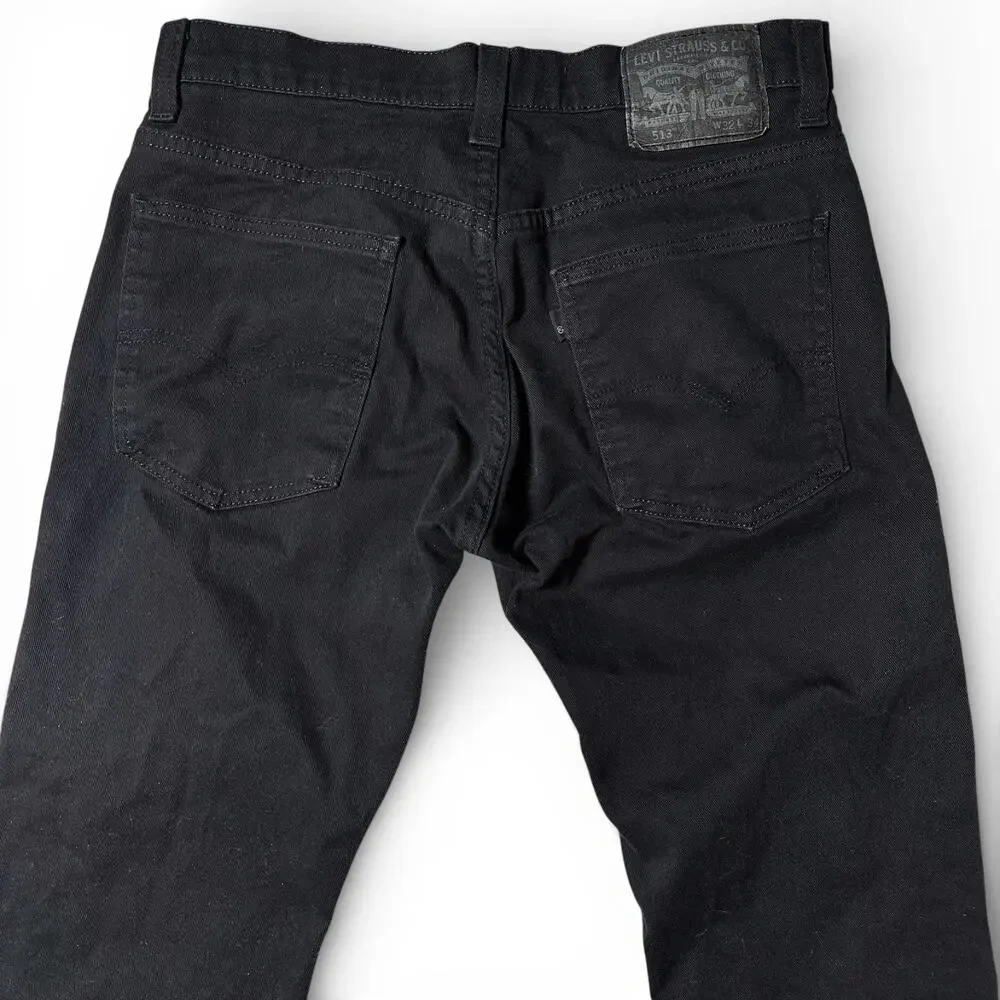 Levis 513 Slim Straight Jeans Mens Actual Size 31x32 Black Denim 80813-0006